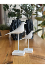 2’li Takım Beyaz Dekoratif Kuş Biblo Masa-Sehpa Üstü Aksesuar/Kitaplık Süsü/Raf Kombin/Aksesuar - Görsel 3