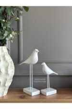 2’li Takım Beyaz Dekoratif Kuş Biblo Masa-Sehpa Üstü Aksesuar/Kitaplık Süsü/Raf Kombin/Aksesuar - Görsel 4