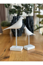 2’li Takım Beyaz Dekoratif Kuş Biblo Masa-Sehpa Üstü Aksesuar/Kitaplık Süsü/Raf Kombin/Aksesuar - Görsel 5